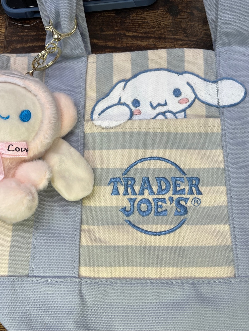 Trader Joe's Striped Mini Tote Cinnamoroll hand painted & hand embroidered! - Picture 7 of 7